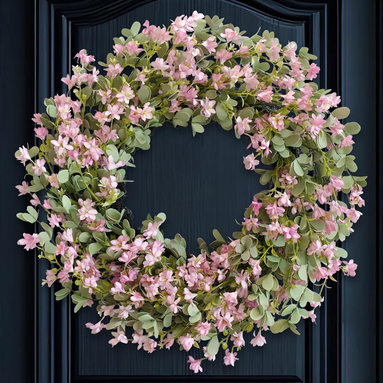 Summer 24-Inch Wreath with Sour Date Flowers and Purple Flowers, Front Door, Porch, and Patio Decoration for Home and Office